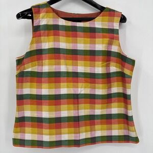 Talbots Petites Plaid Silk Top Multi-Color Gingham 16P office preppy bright